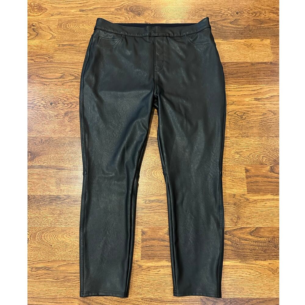 SPANX Leather Like Ankle Skinny Pants Women’s XL Black Faux Leather Pull On